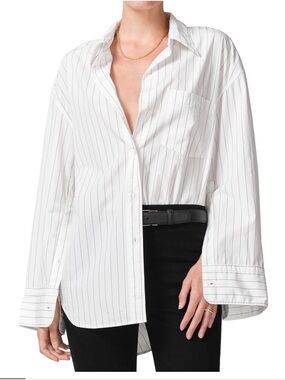 Citizens Of Humanity White Bitter Chocolate Pinstripe Button-Down Shirt